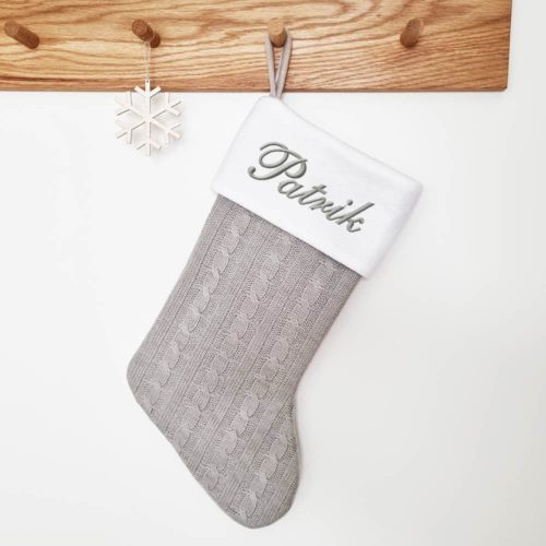 Gray woven Christmas stocking