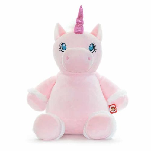 Pink unicorn soft toy with name