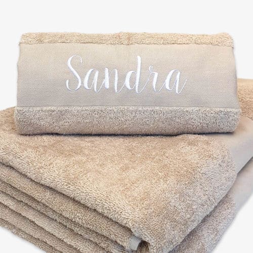 Towel with name sand colored OEKO-TEX®