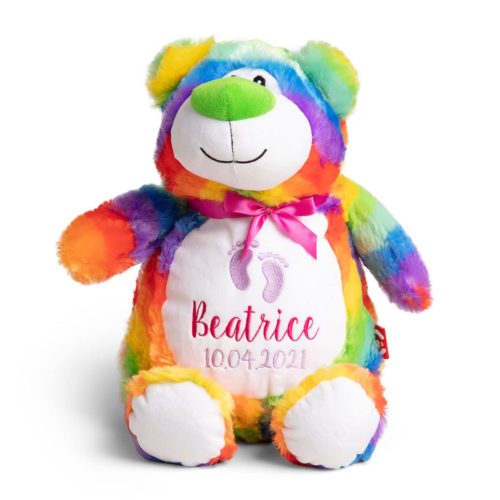 Rainbow teddy bear with name embroidered