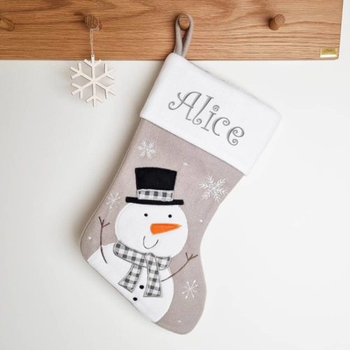 Gray Christmas stocking with little penguin, 45 cm