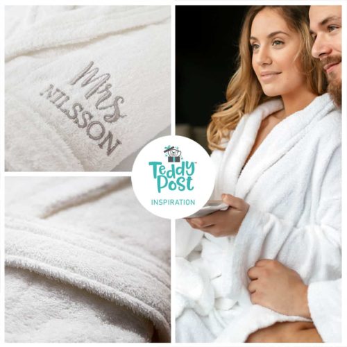 White bathrobe with name in lifestyle collage