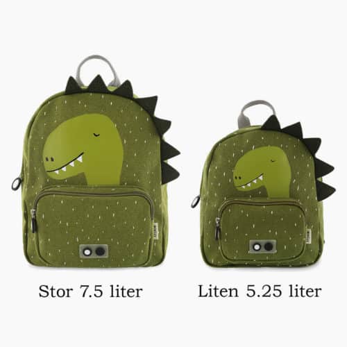 Large and small backpack with dino motif